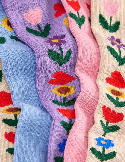 5 paires de chaussettes côtelées fille-Motif Sunflower Garden-2