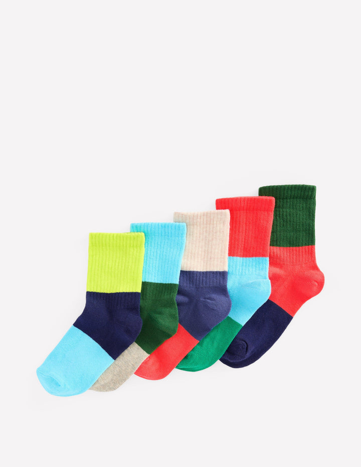 Gerippte Socken im 5er-Pack für Jungen-Blockfarben