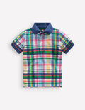 Polo en piqué-Madras ivoire, rose et vert