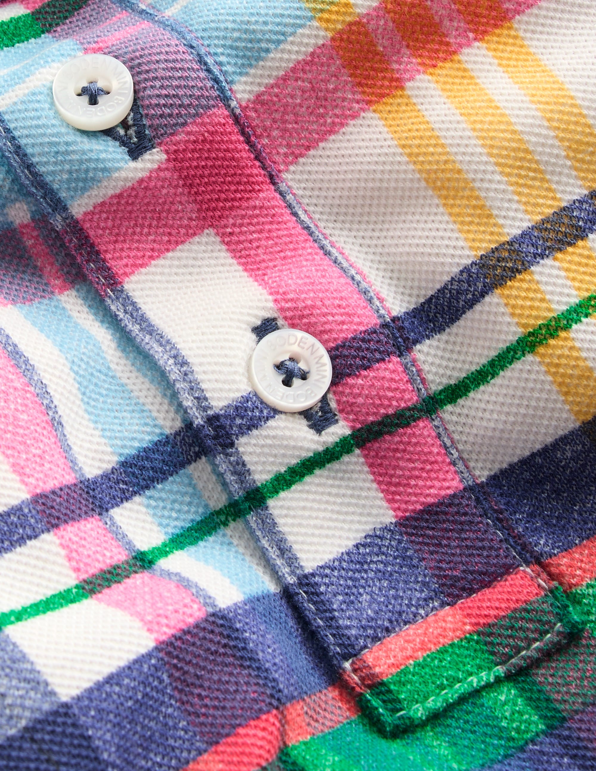 Polo en piqué-Madras ivoire, rose et vert - Image 3