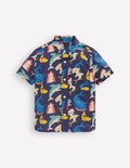 Chemise en coton et lin-Requins multi bleu marine universitaire