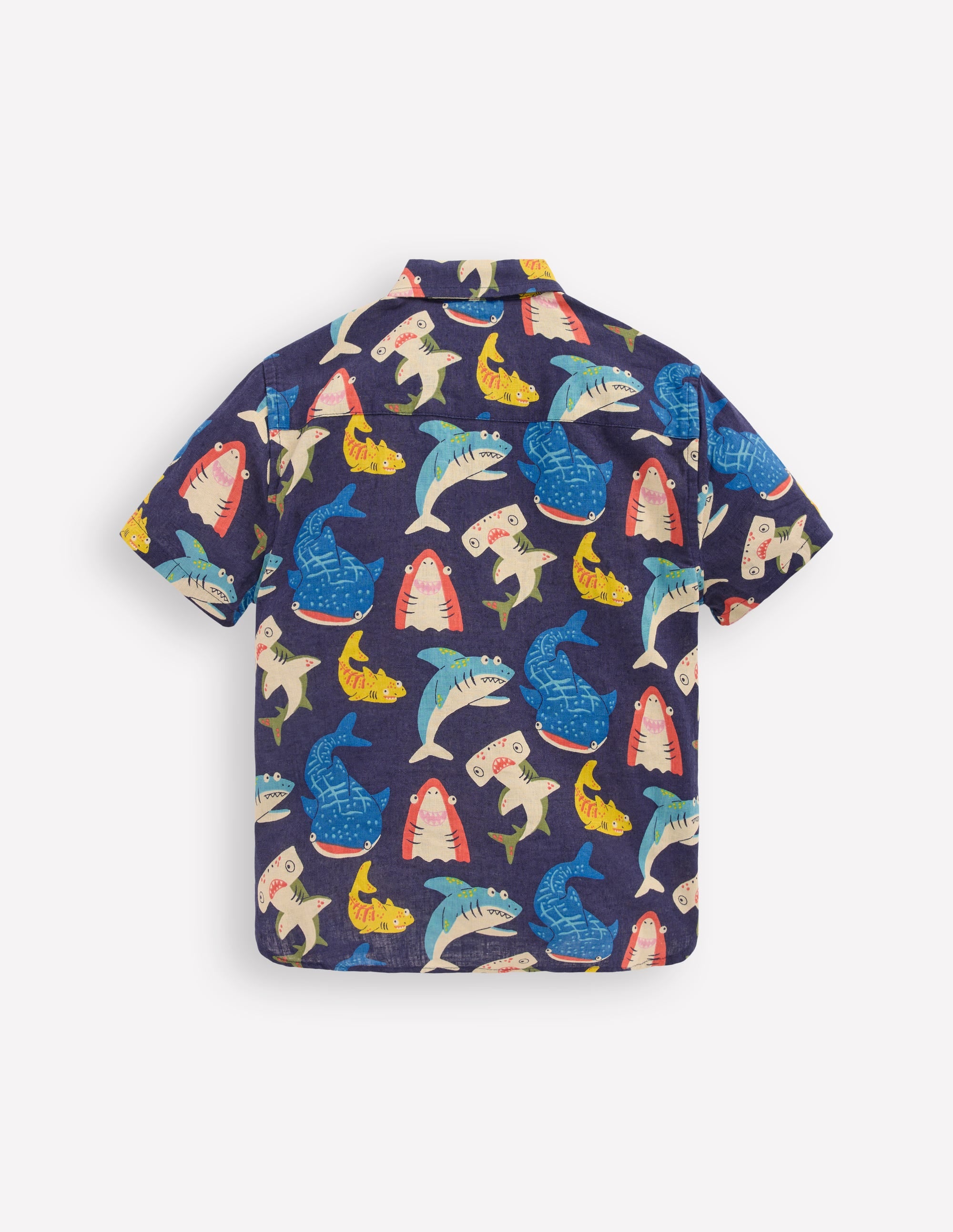 Chemise en coton et lin-Requins multi bleu marine universitaire - Image 2