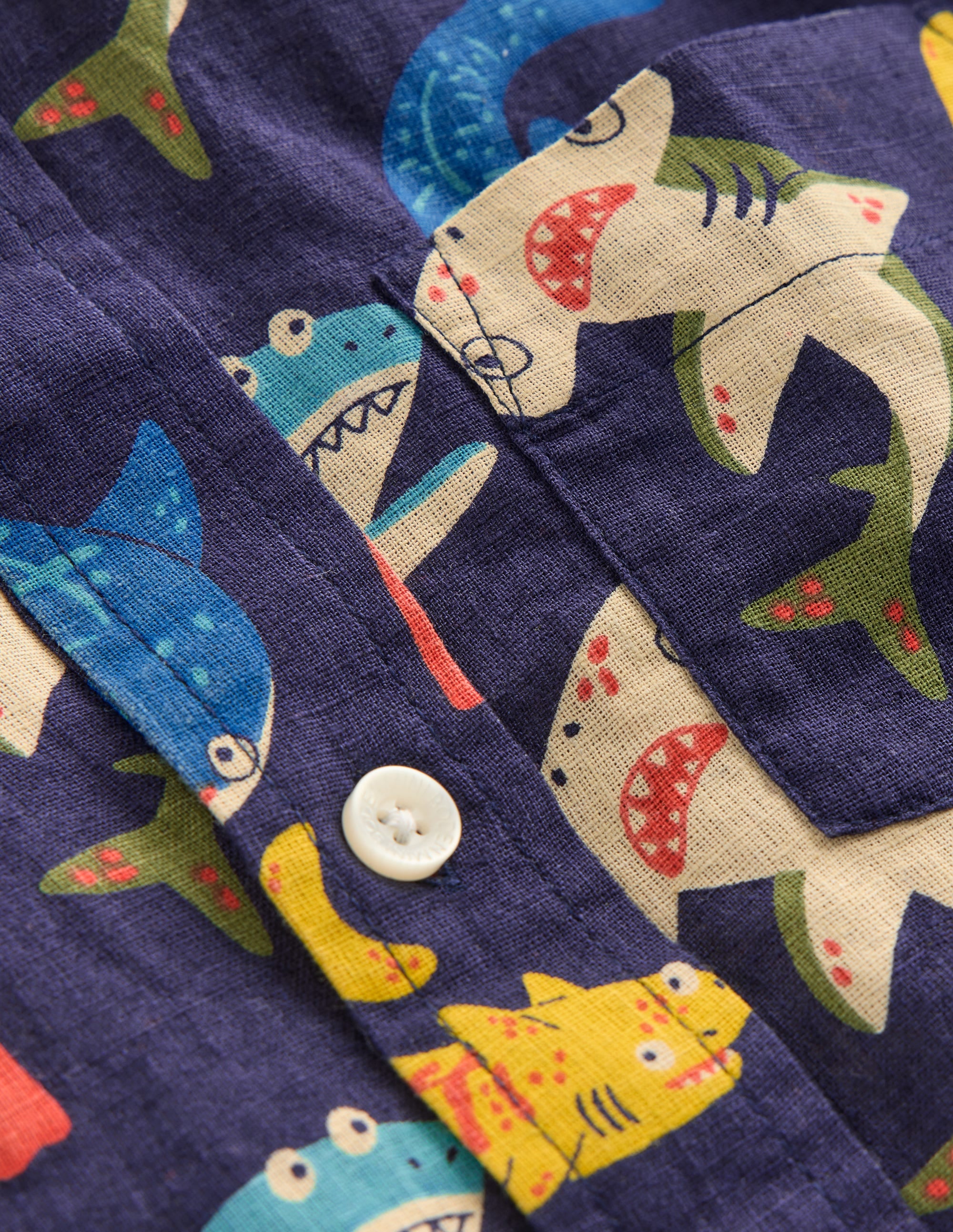 Chemise en coton et lin-Requins multi bleu marine universitaire - Image 3