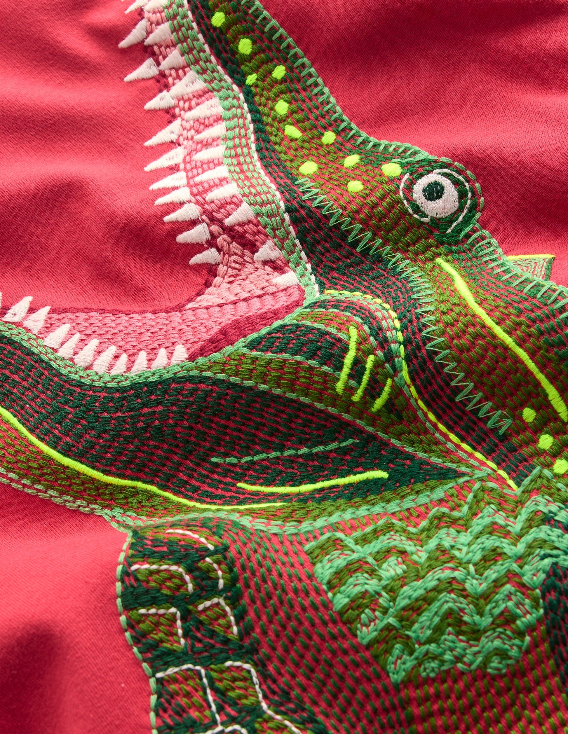 T-Shirt mit Superstitch-Design-Chrysanthemenrotes Krokodil-3