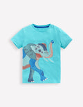 T-shirt à super surpiqûres-Éléphant bleu aigue-marine