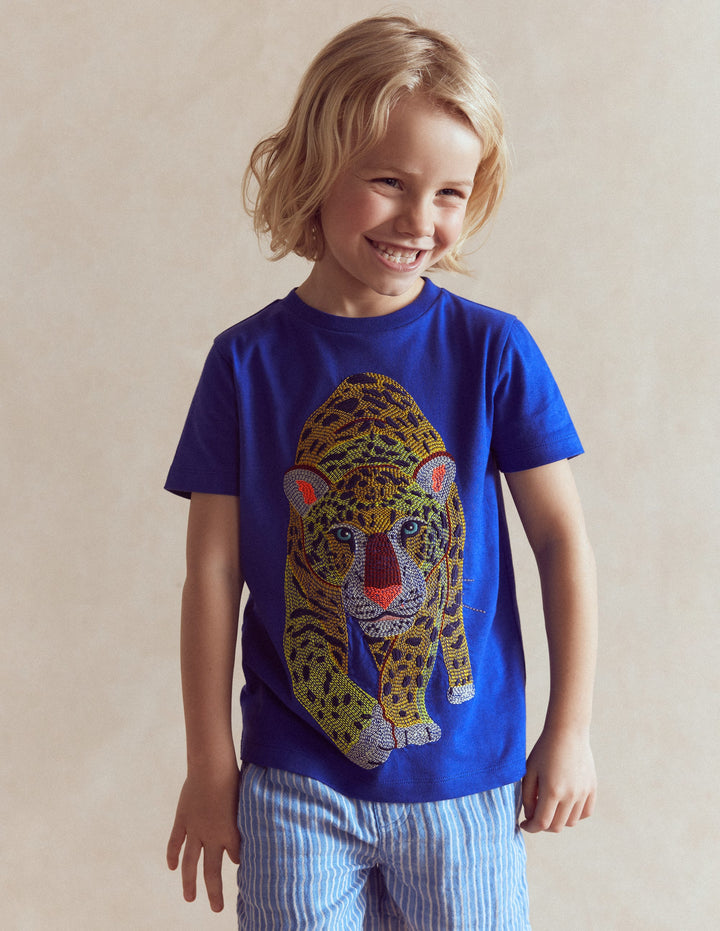 T-Shirt mit Superstitch-Design-Surf The Web-Blau Leopard