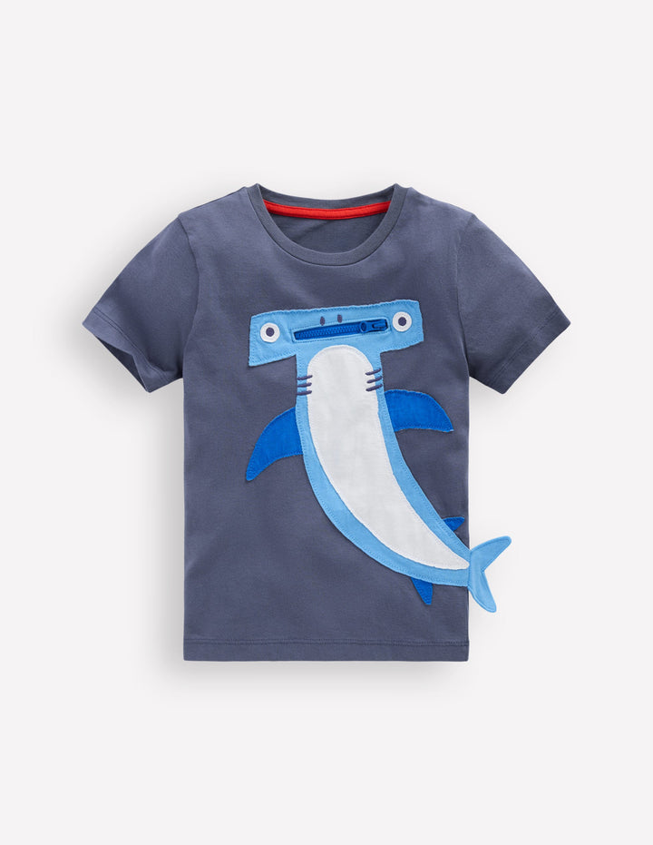 T-shirt zippé à appliqué-Requin-marteau bleu robot