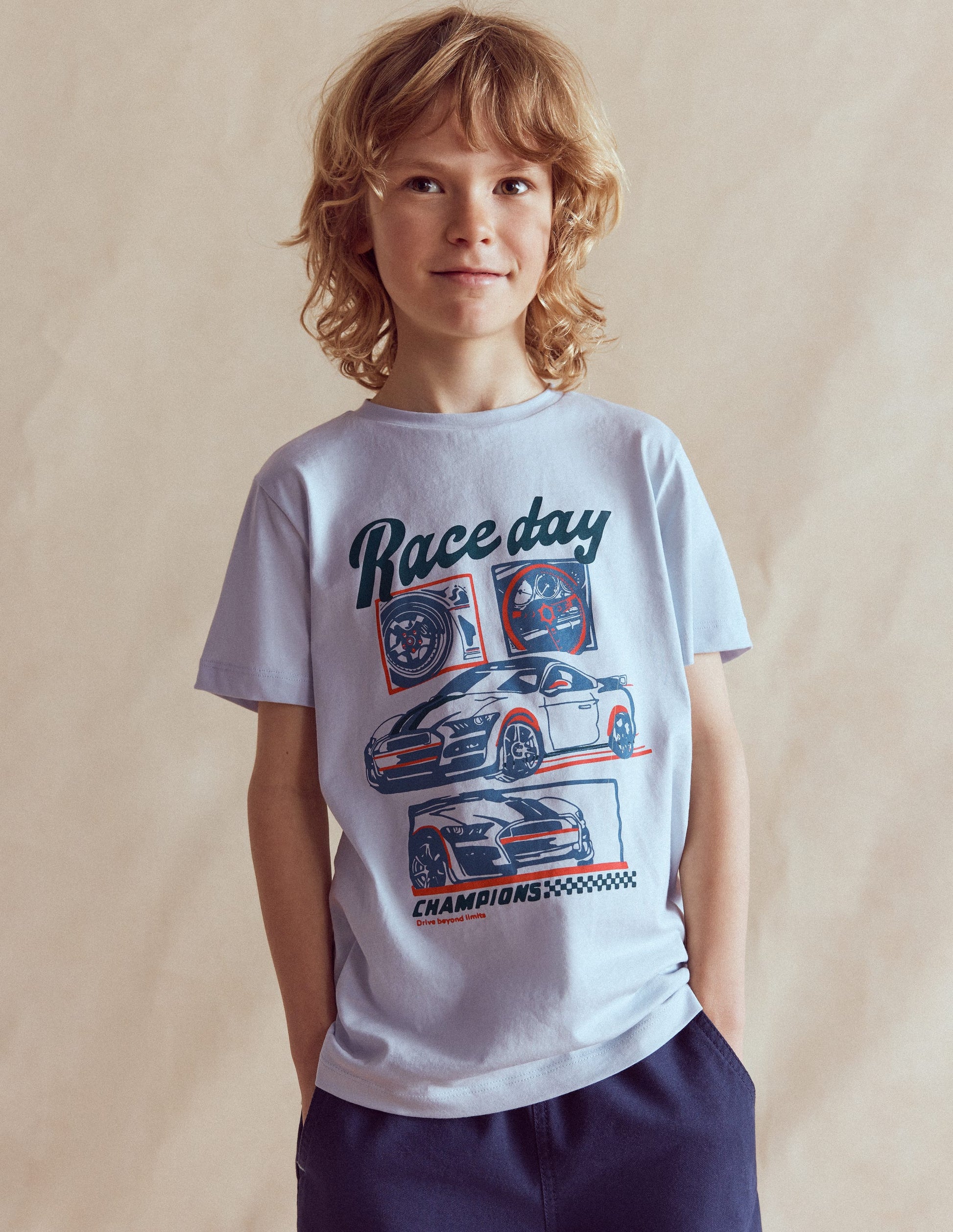 T-Shirt mit Grafik-Blau Rennwagen-1