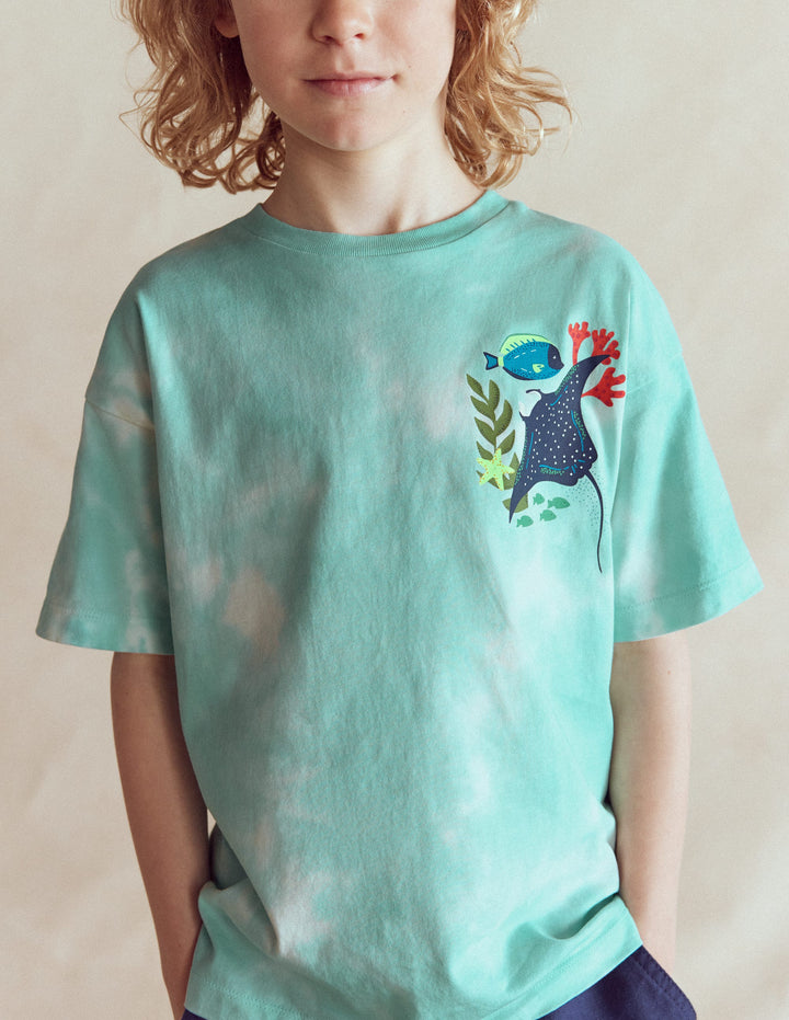 T-Shirt mit Druck auf Vorder- und Rückseite-Batikmuster Korallenriff