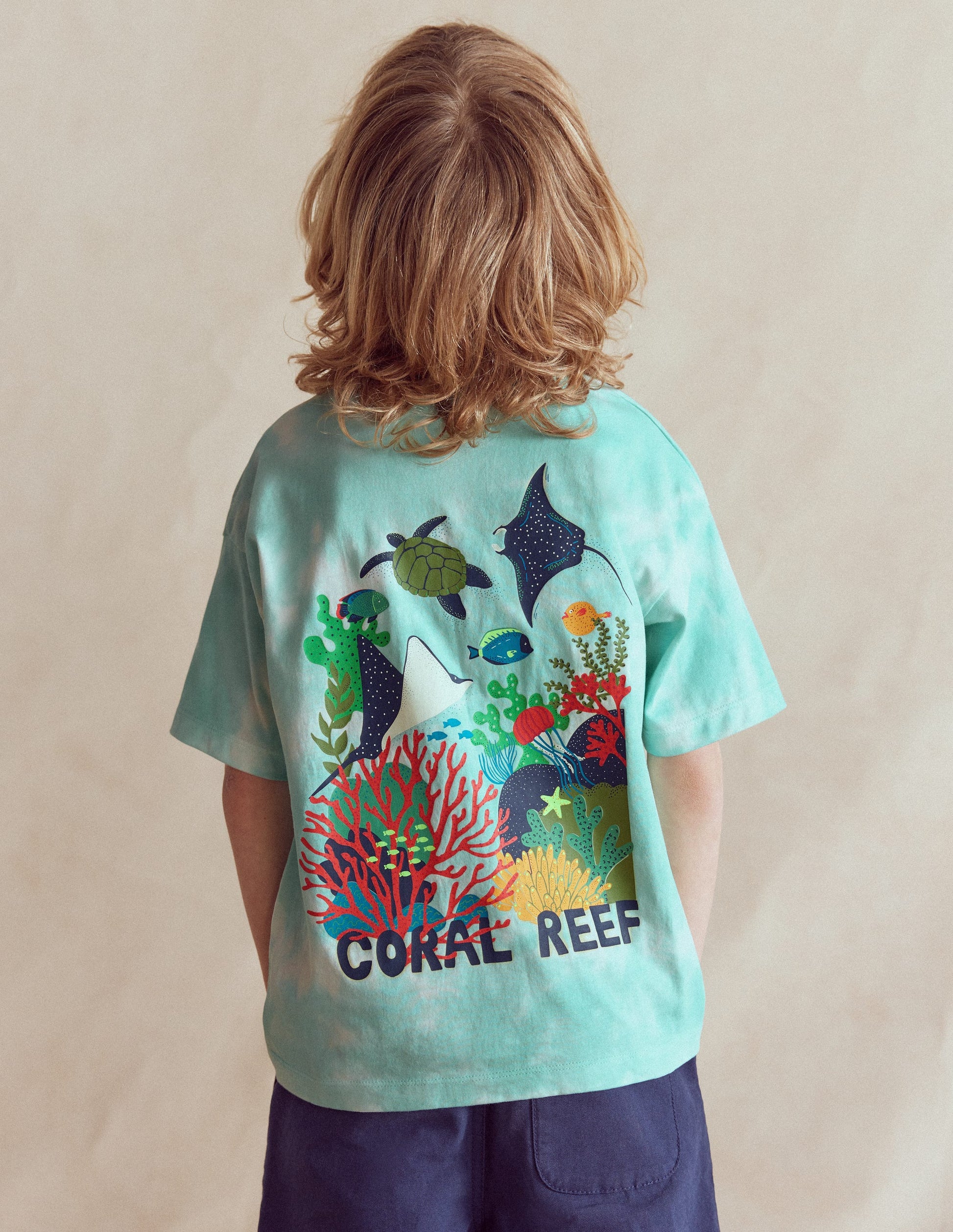T-Shirt mit Druck auf Vorder- und Rückseite-Batikmuster Korallenriff-1