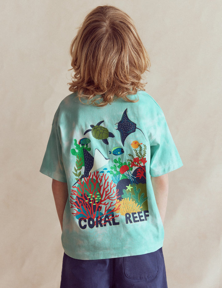 T-Shirt mit Druck auf Vorder- und Rückseite-Batikmuster Korallenriff