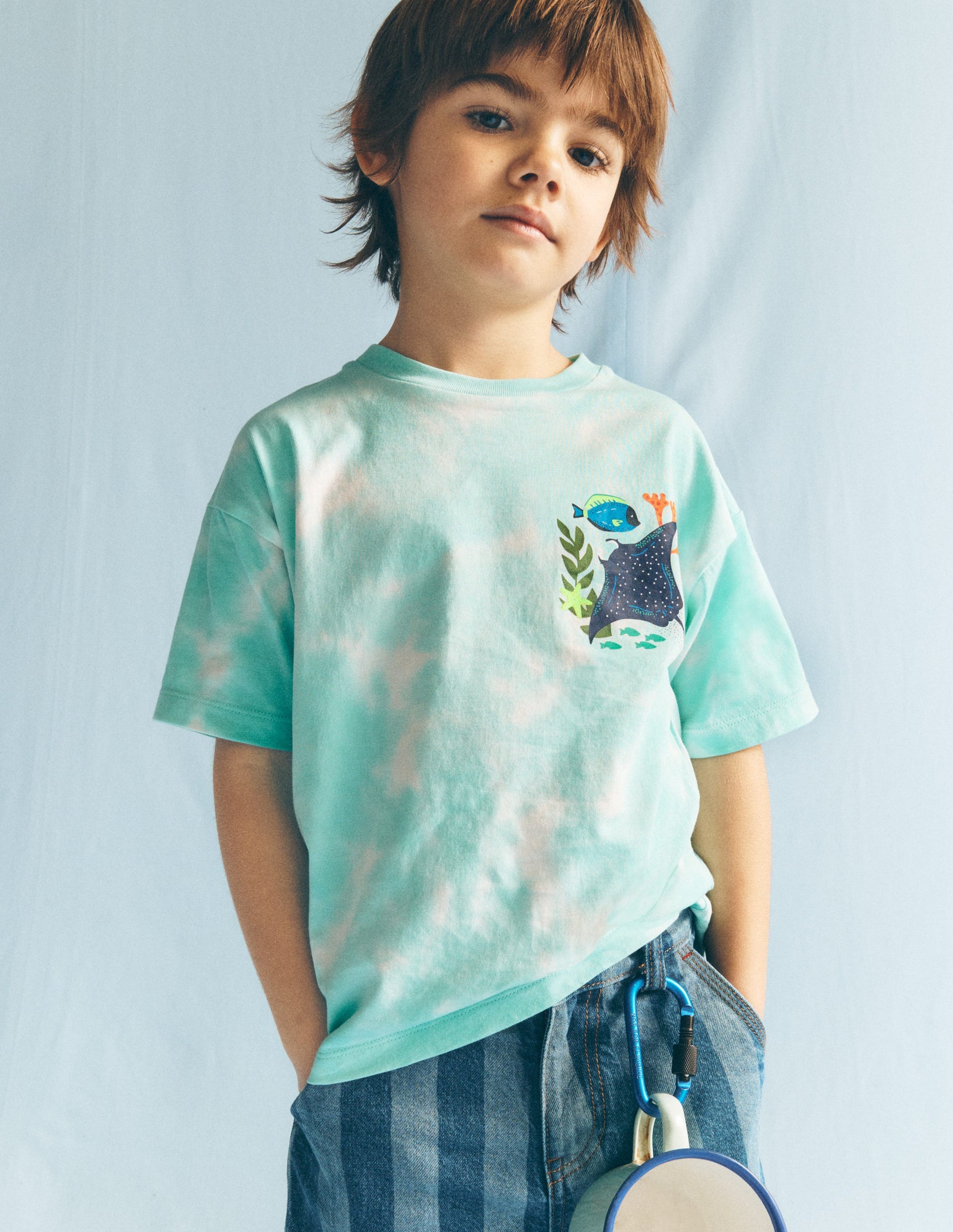 T-Shirt mit Druck auf Vorder- und Rückseite-Batikmuster Korallenriff-2