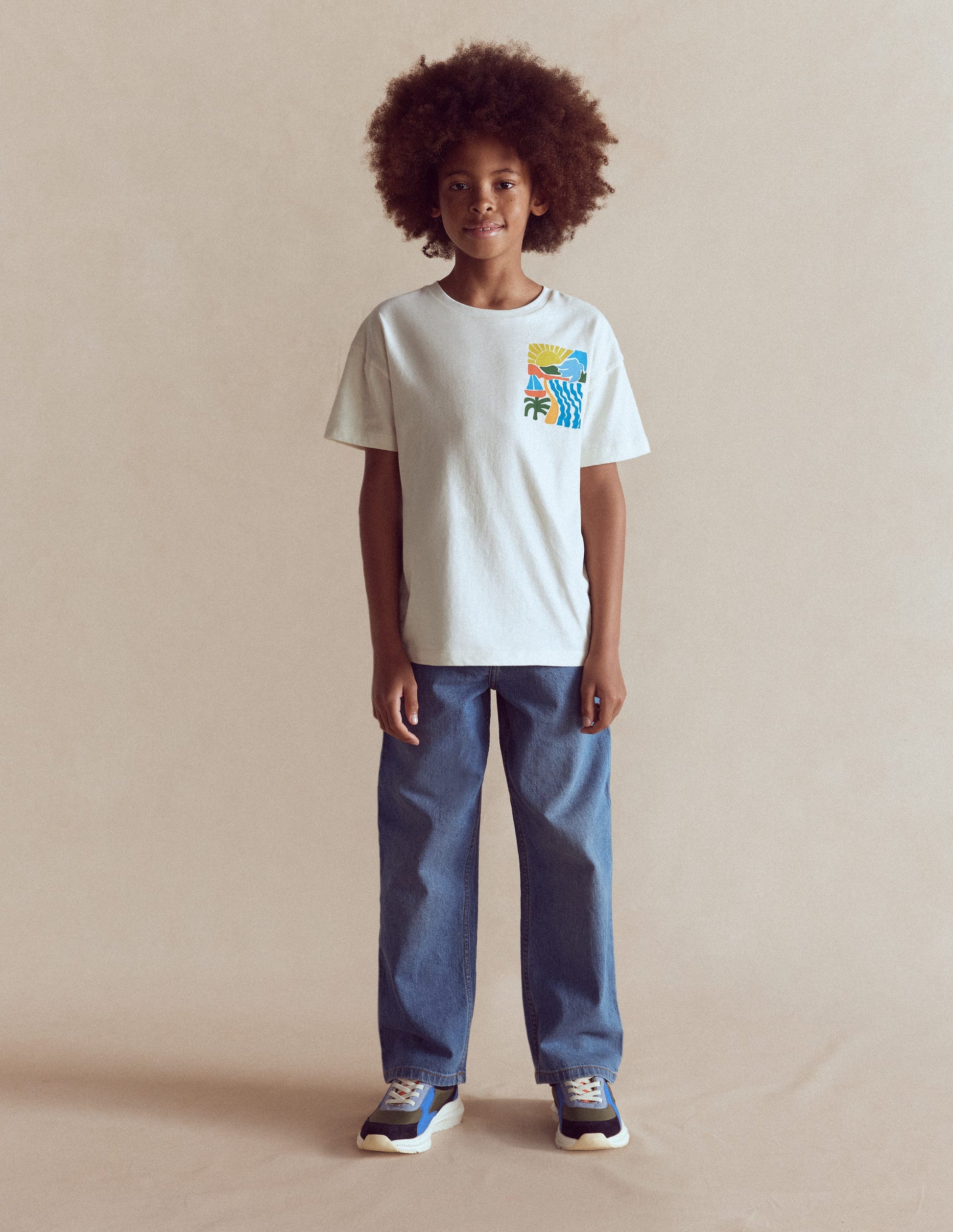 T-shirt à imprimé recto verso-Motif Sun Scape lait de coco-1