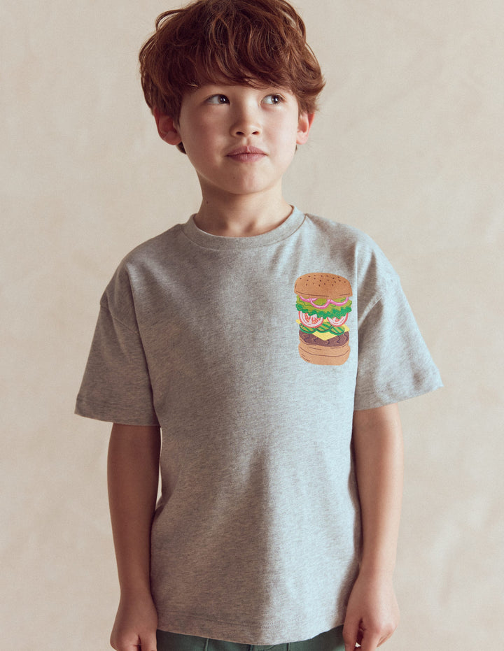 T-Shirt mit Druck auf Vorder- und Rückseite-Grau Meliert Hamburger
