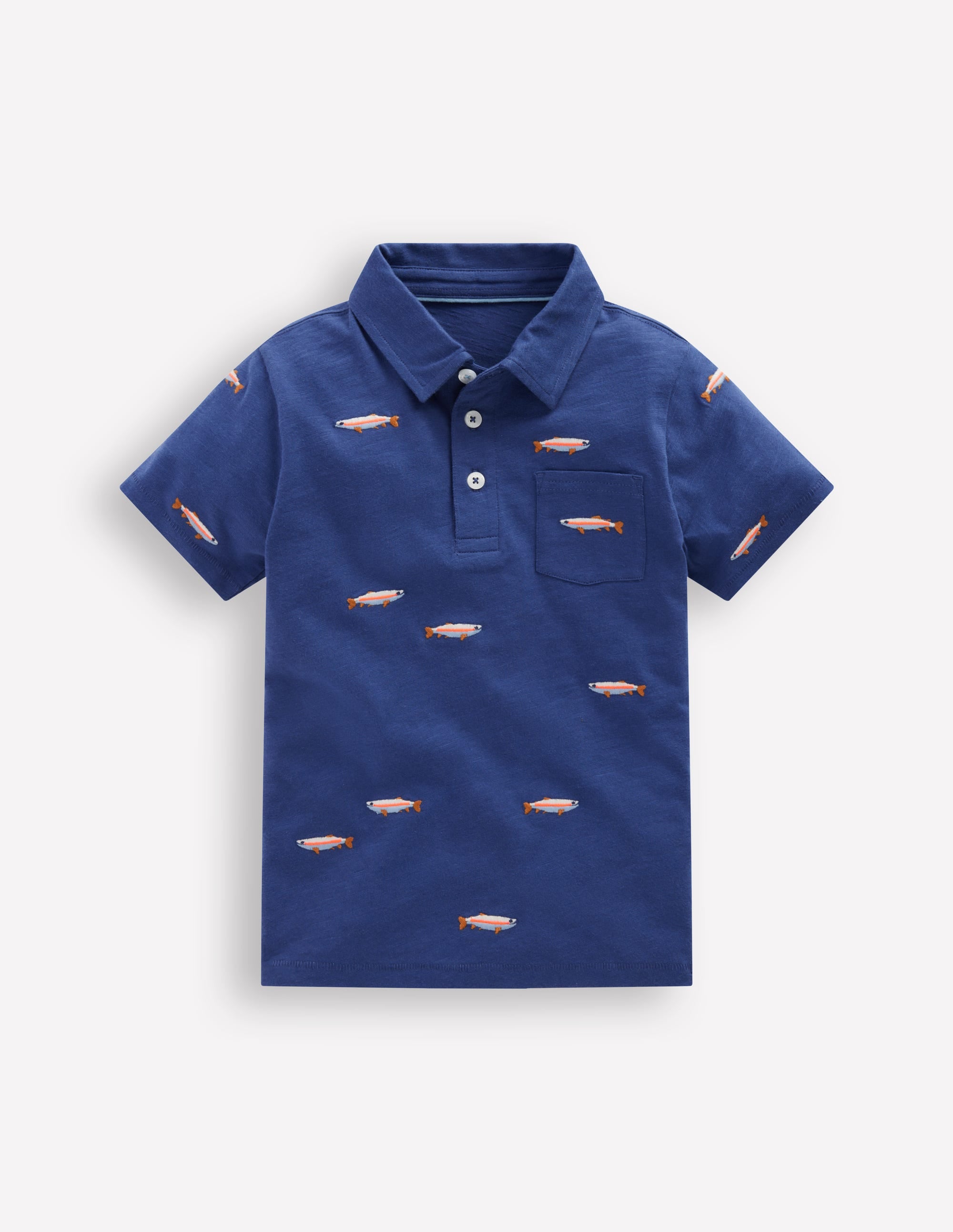 Polo flammé et brodé-Pêche bleu - Image 1