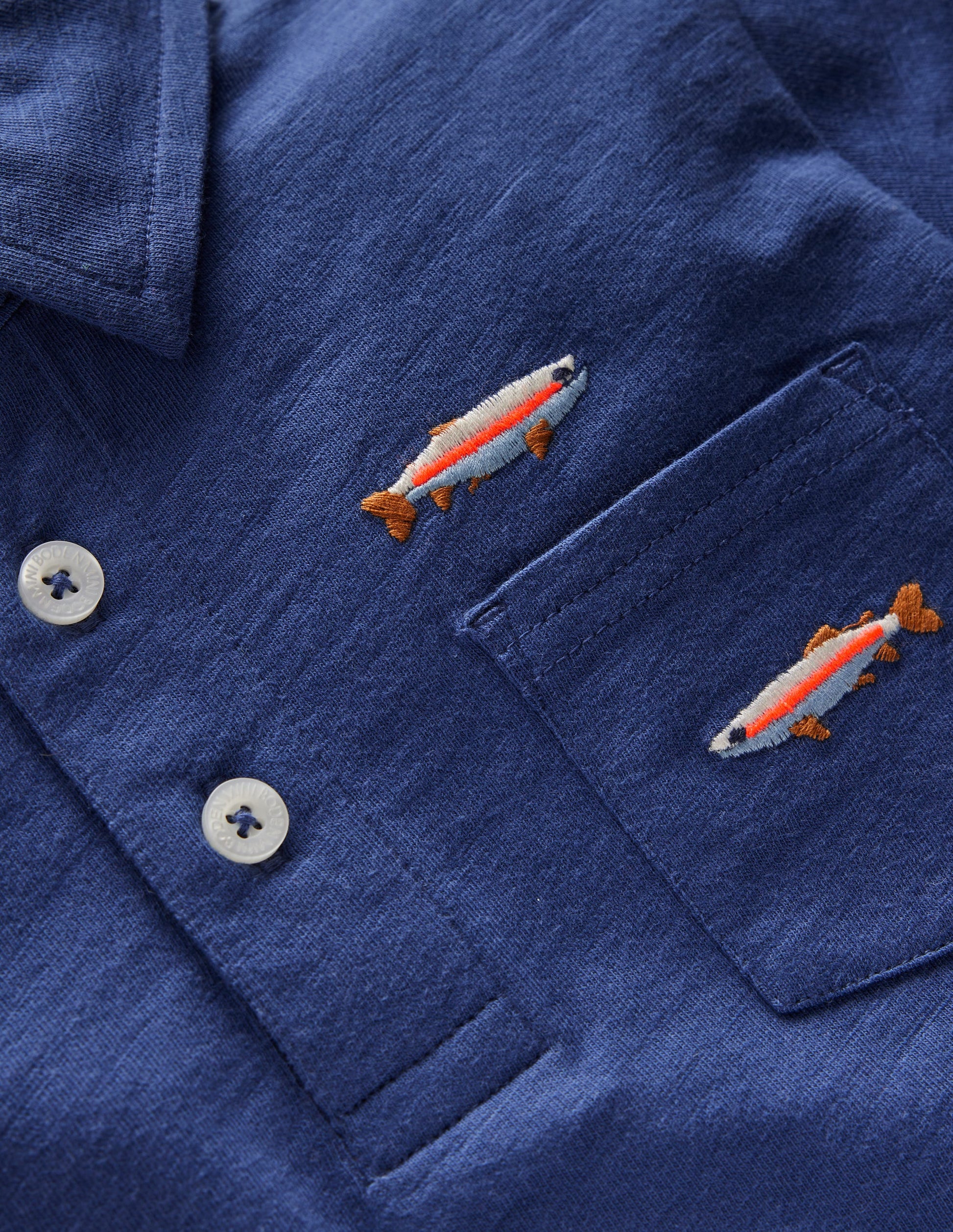 Besticktes Flammgarn-Polohemd-Echtes Marineblau Angeln-3