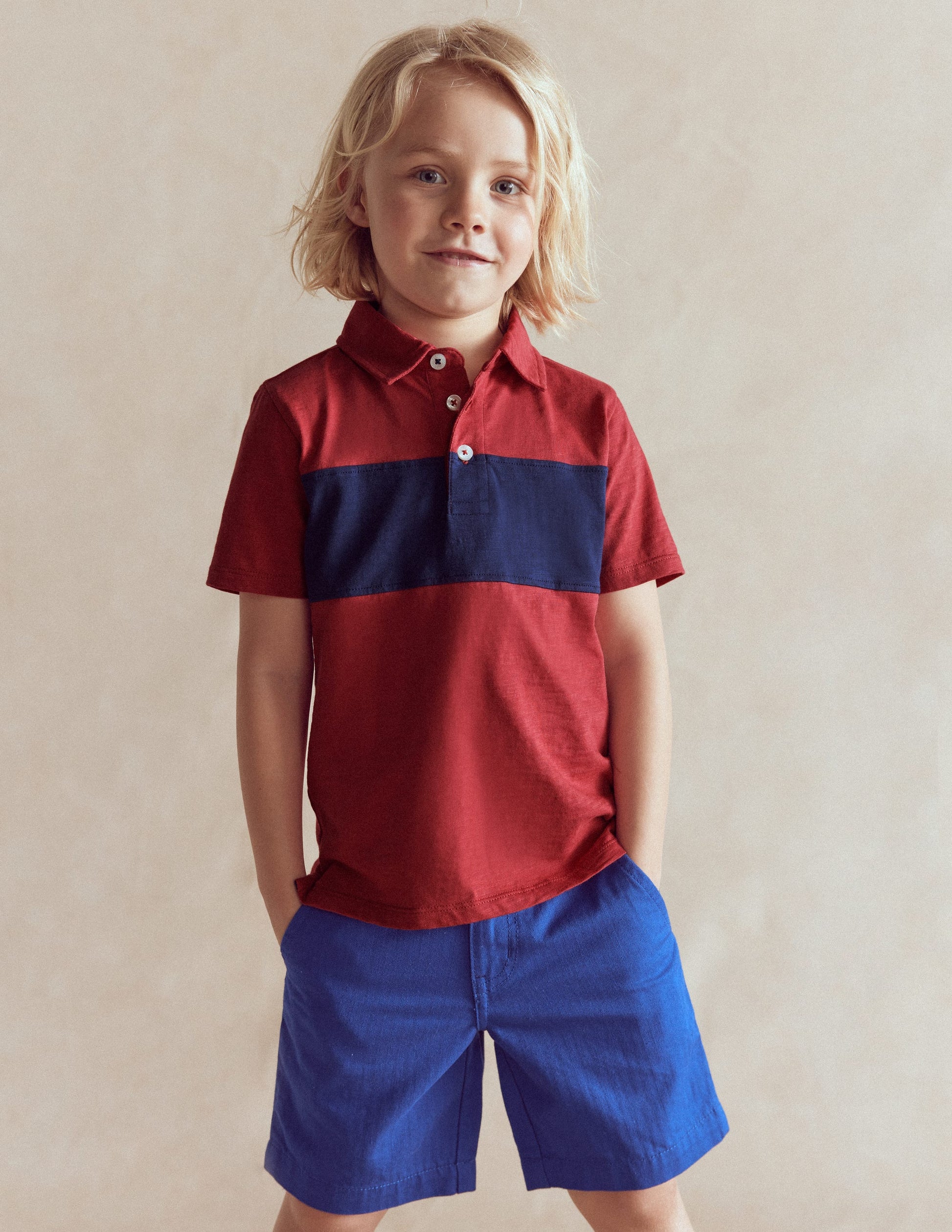 Slub Polo Shirt-Jam Red / College Navy-1