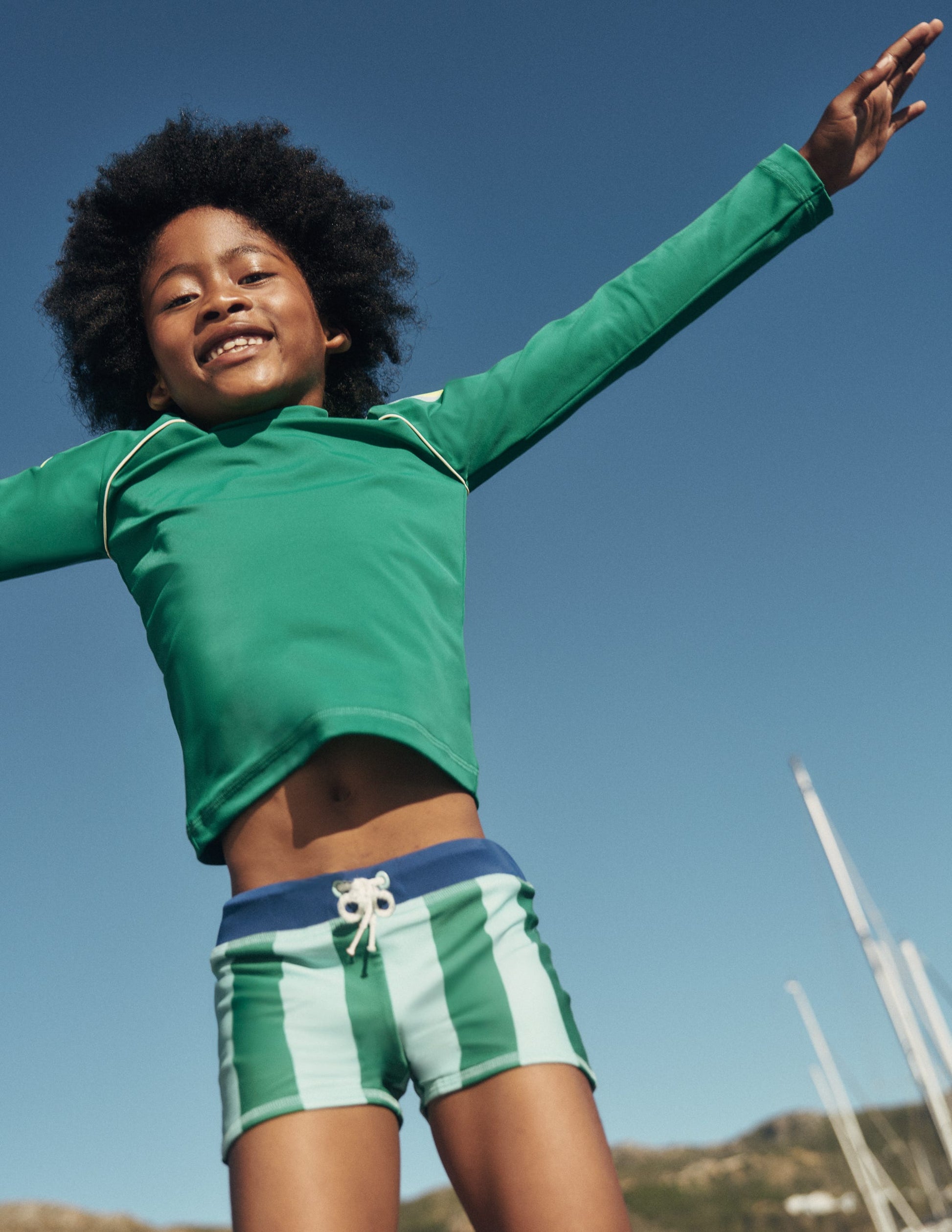 Short de bain-Rayé bleu/vert-1