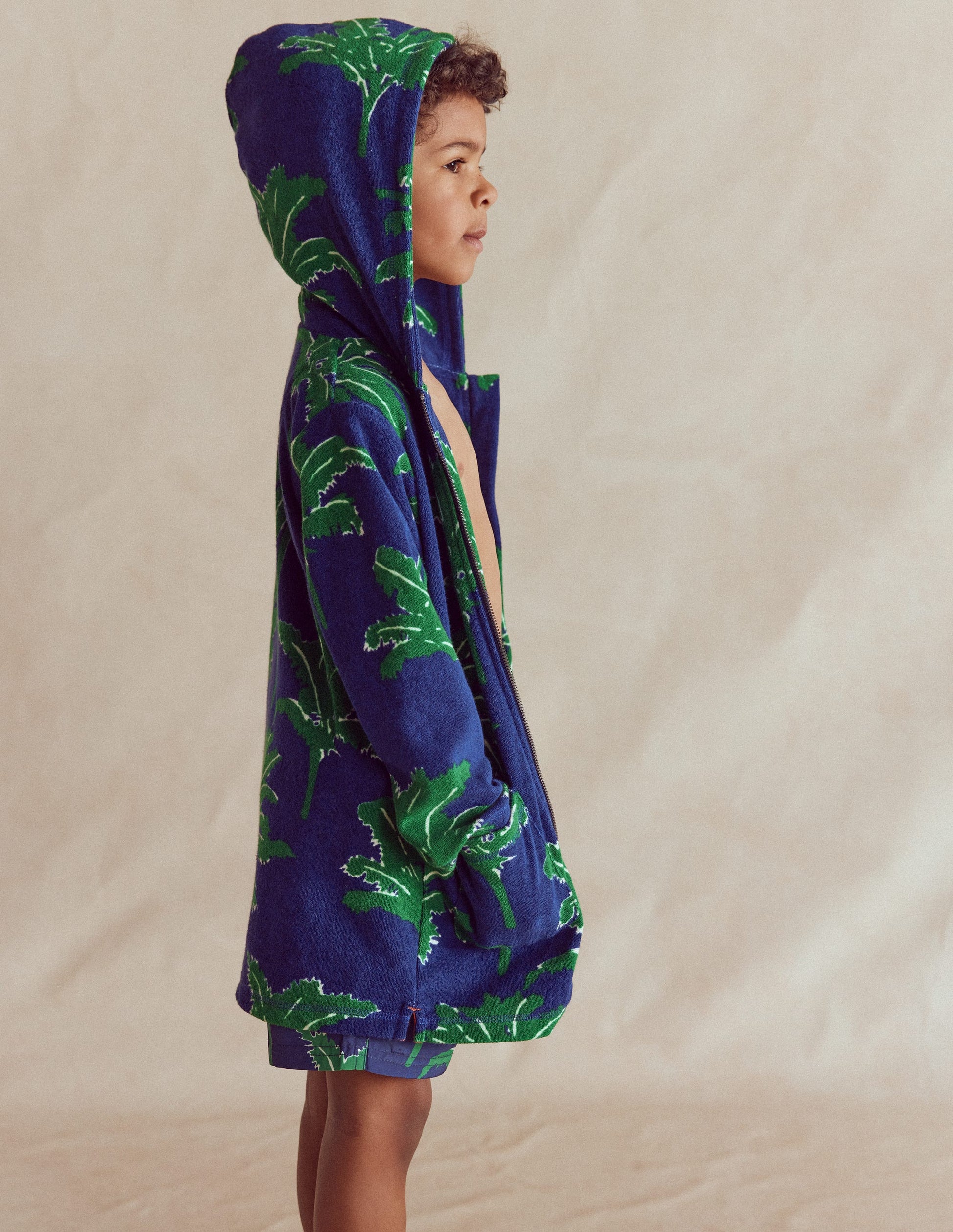 Frottee-Badeponcho mit Reißverschluss-Steuerbordblau Palmen-1
