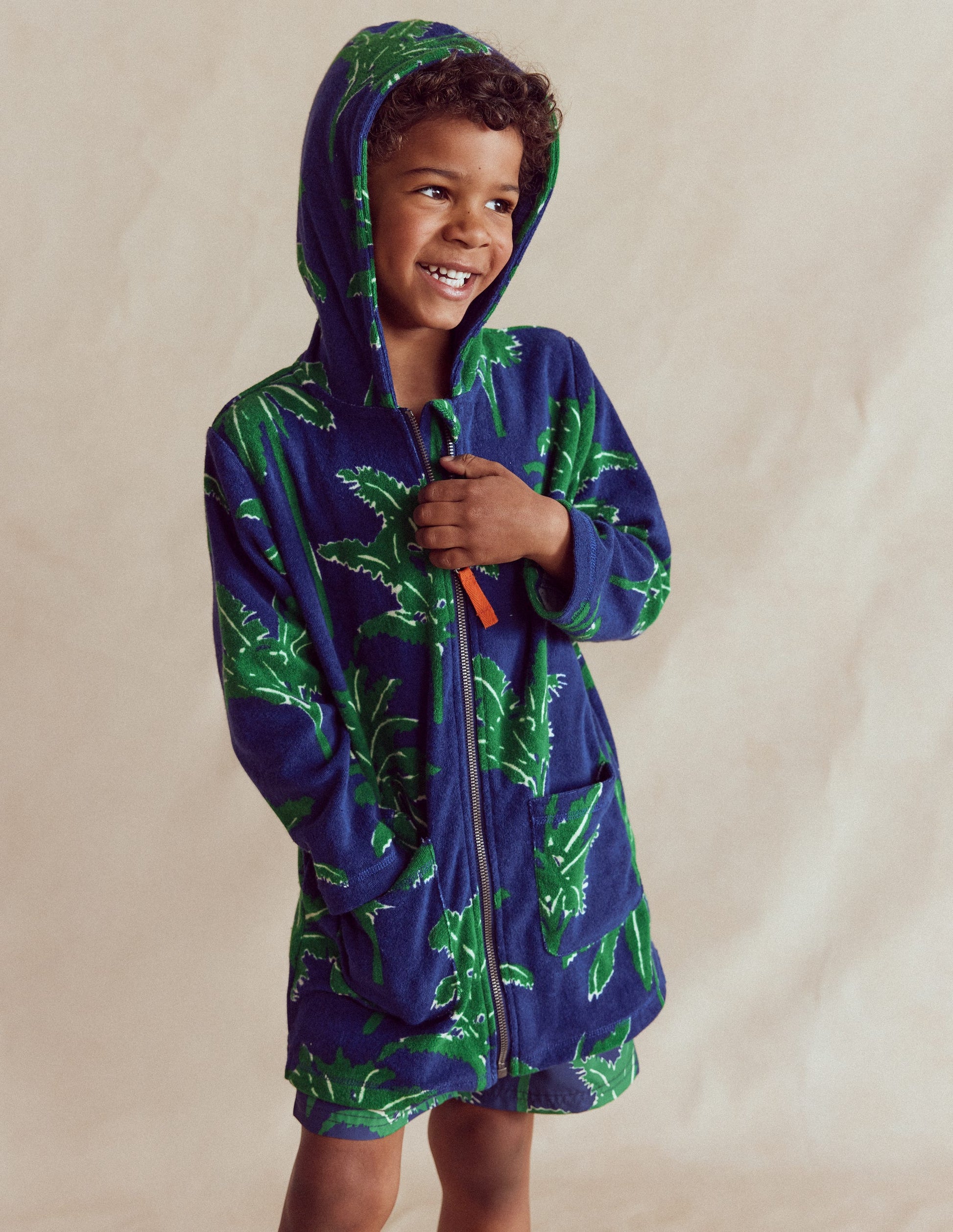 Frottee-Badeponcho mit Reißverschluss-Steuerbordblau Palmen-2