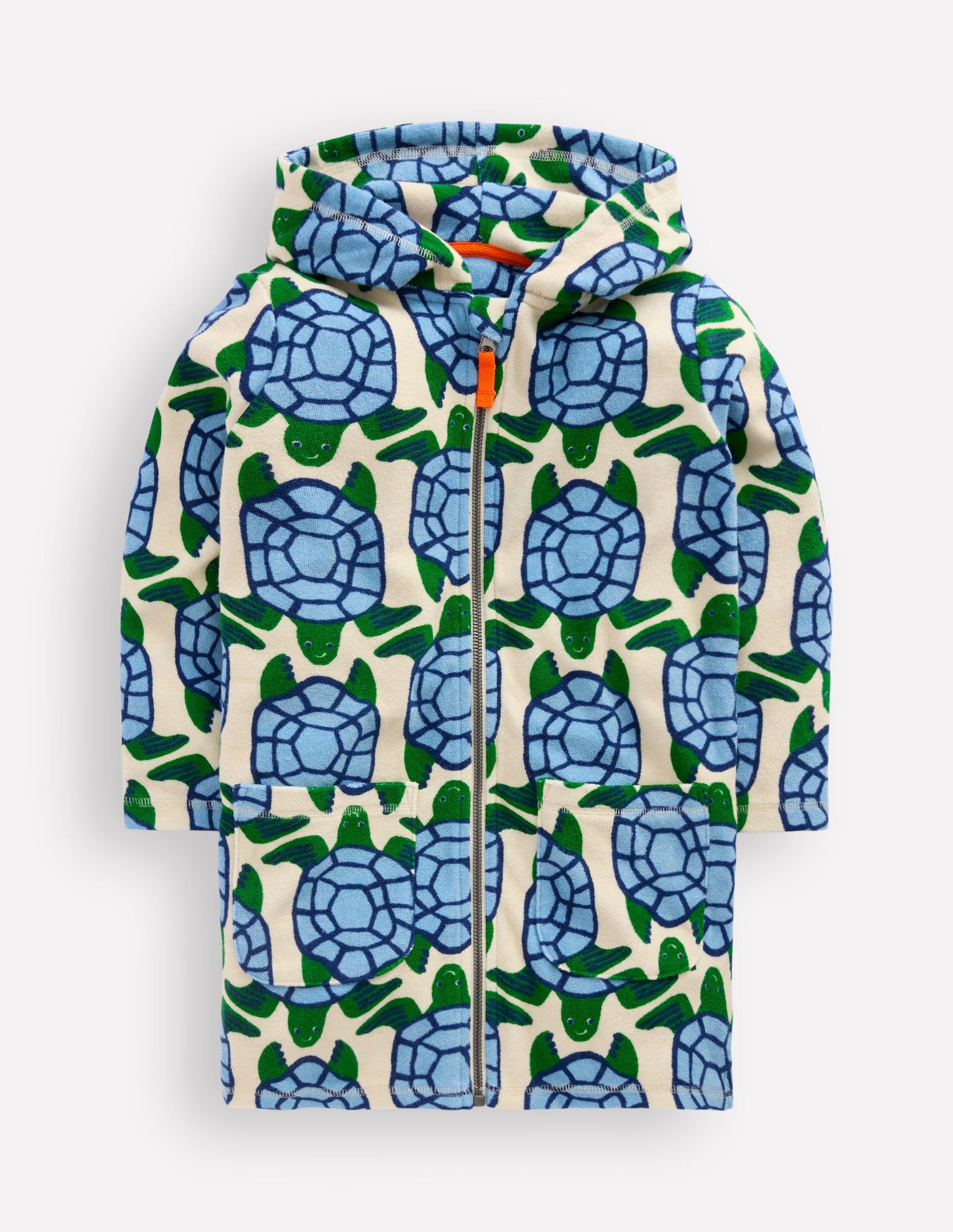 Poncho en éponge à fermeture zippée-Tortues blanc calicot-3