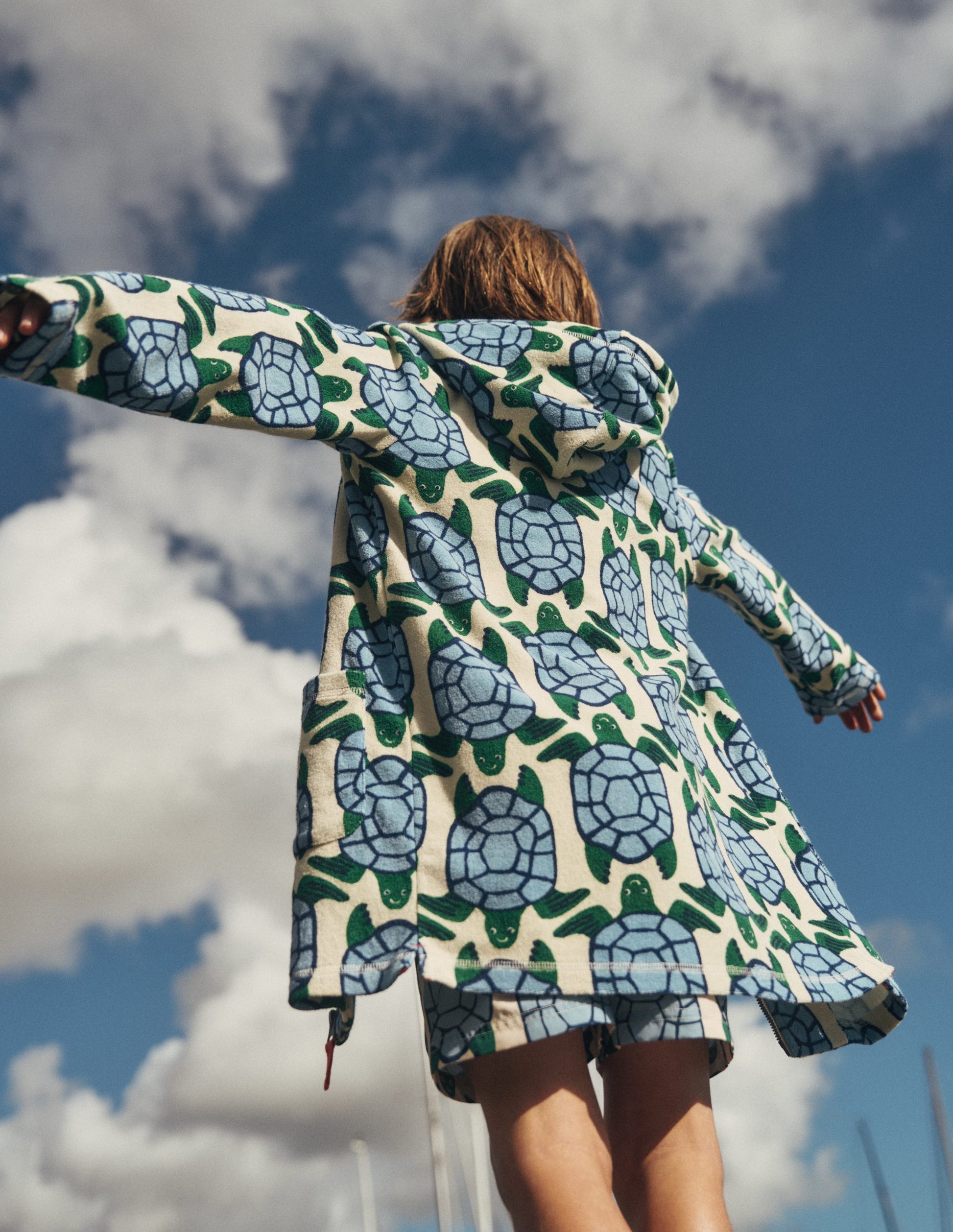 Poncho en éponge à fermeture zippée-Tortues blanc calicot-2