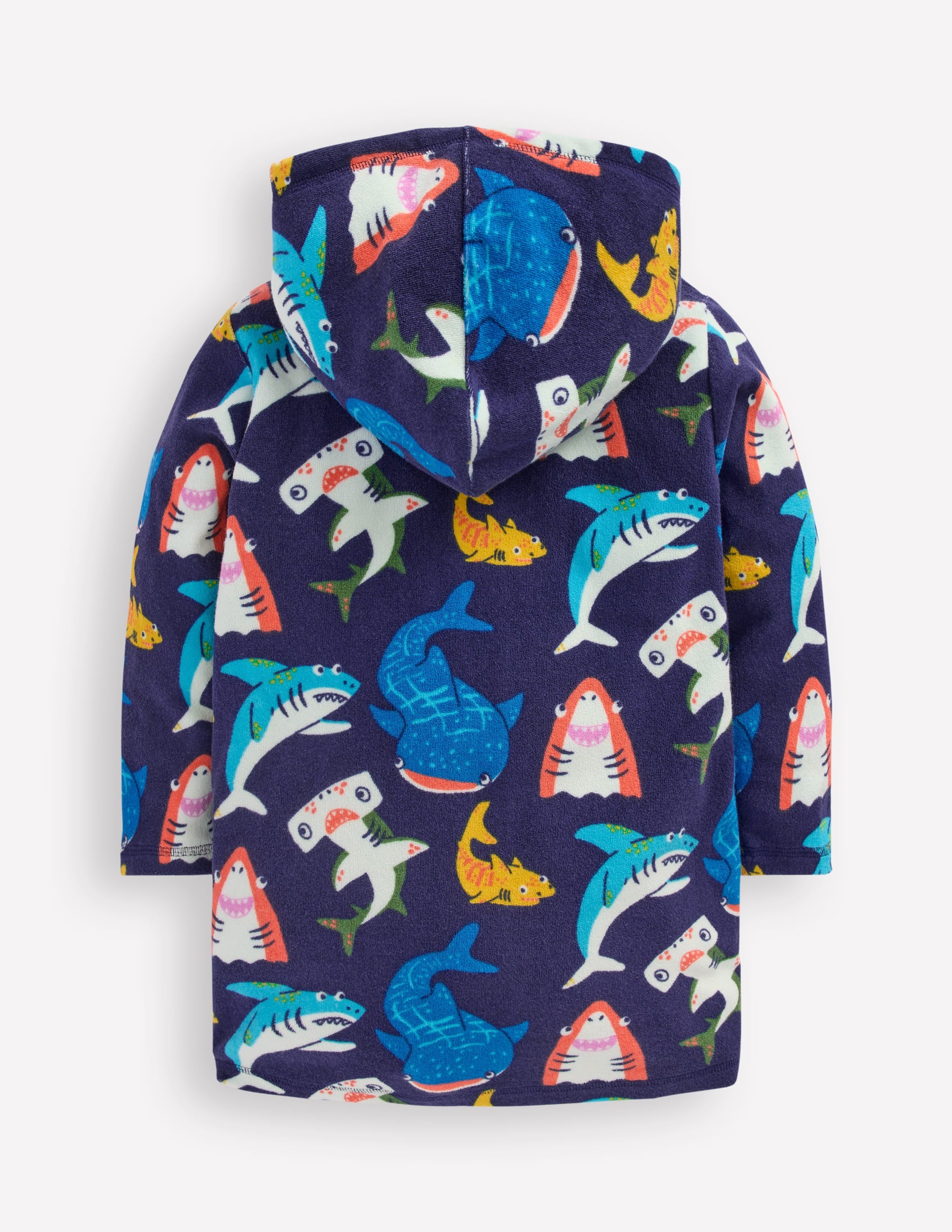 Frottee-Badeponcho mit Reißverschluss-Schuluniform-Navy, Haie - Image 2