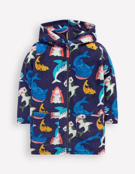 Poncho en éponge à fermeture zippée-Requins bleu marine universitaire