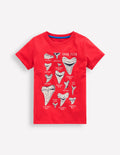 Im Dunkeln leuchtendes T-Shirt-Korallenrot Haizähne