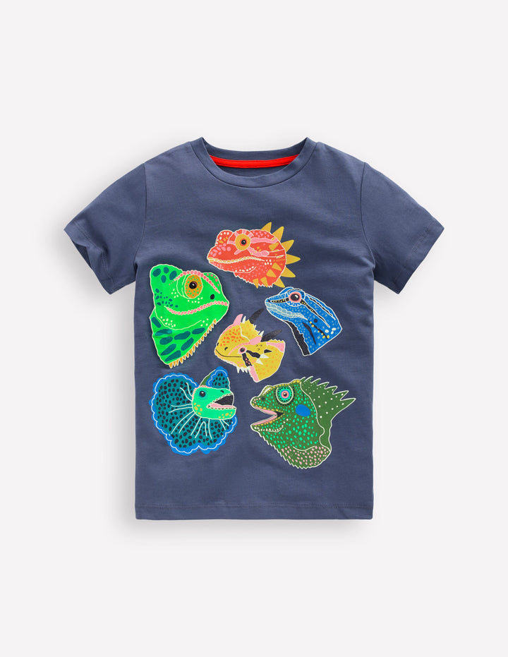 T-shirt phosphorescent-Lézards bleu robot