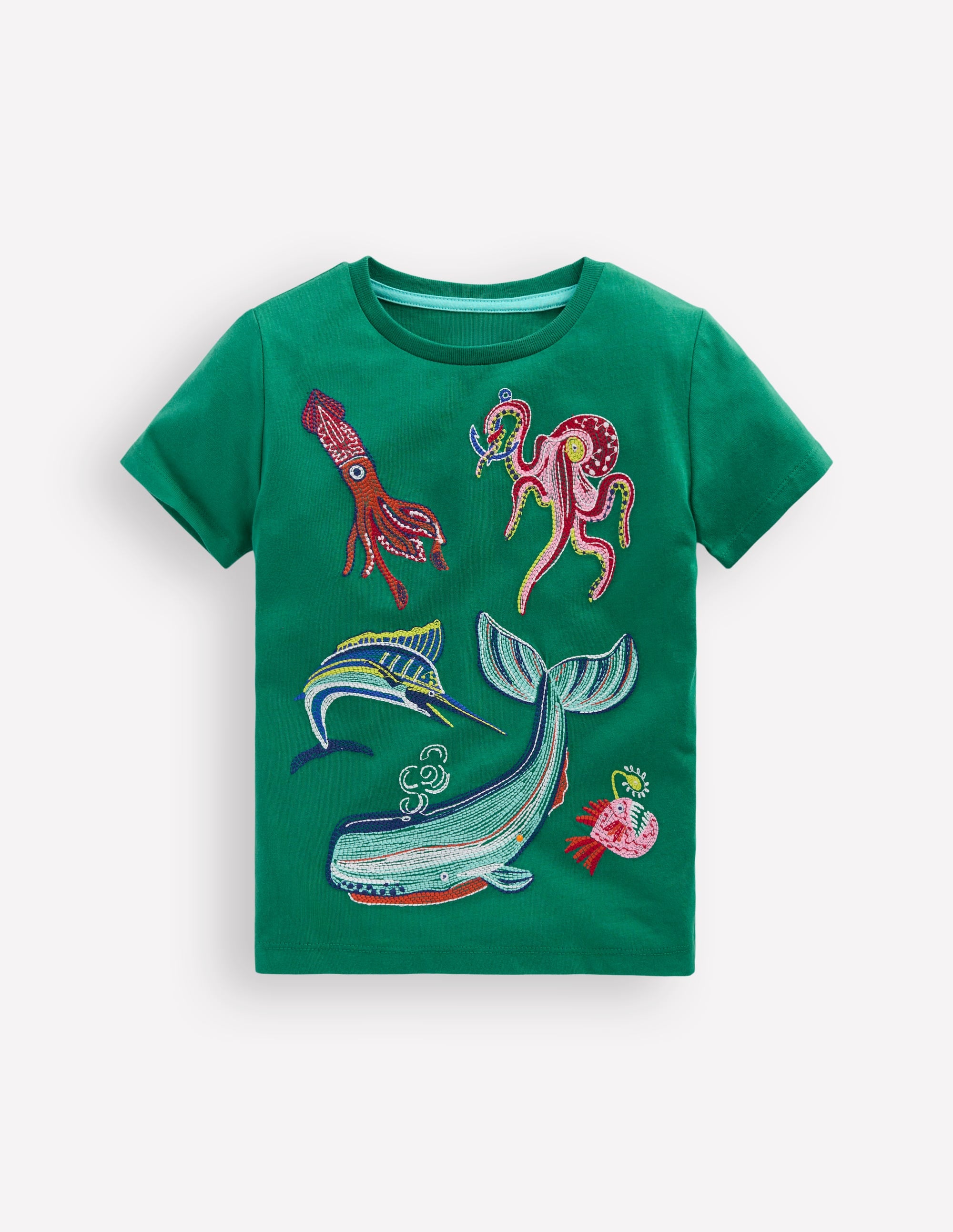 T-shirt phosphorescent à super surpiqûres-Créatures marines vert joyau - Image 1