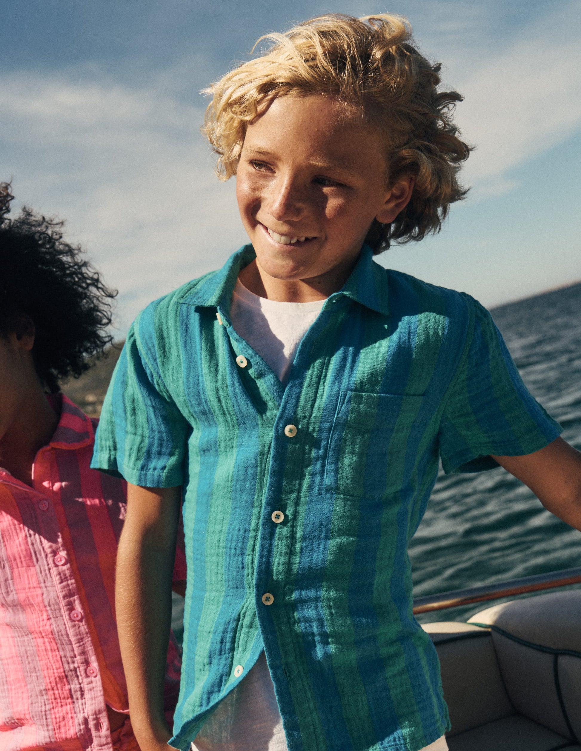 Chemise double-étoffe-Rayé vert et bleu-1