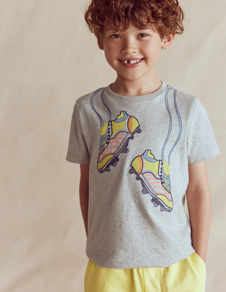 T-Shirt mit Linienstich-Grau meliert Fußballschuhe