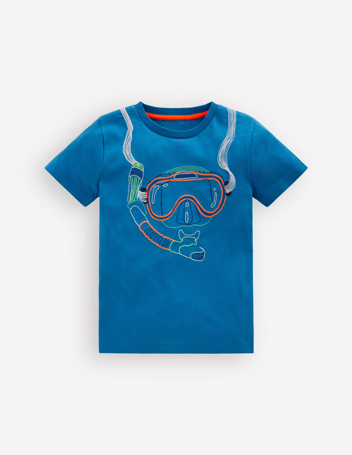 T-shirt à surpiqûres linéaires-Snorkeling bleu brillant