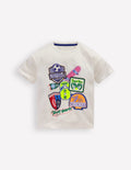 Kurzärmliges T-Shirt mit Aufnäher-Sanftes Naturweiß Sport