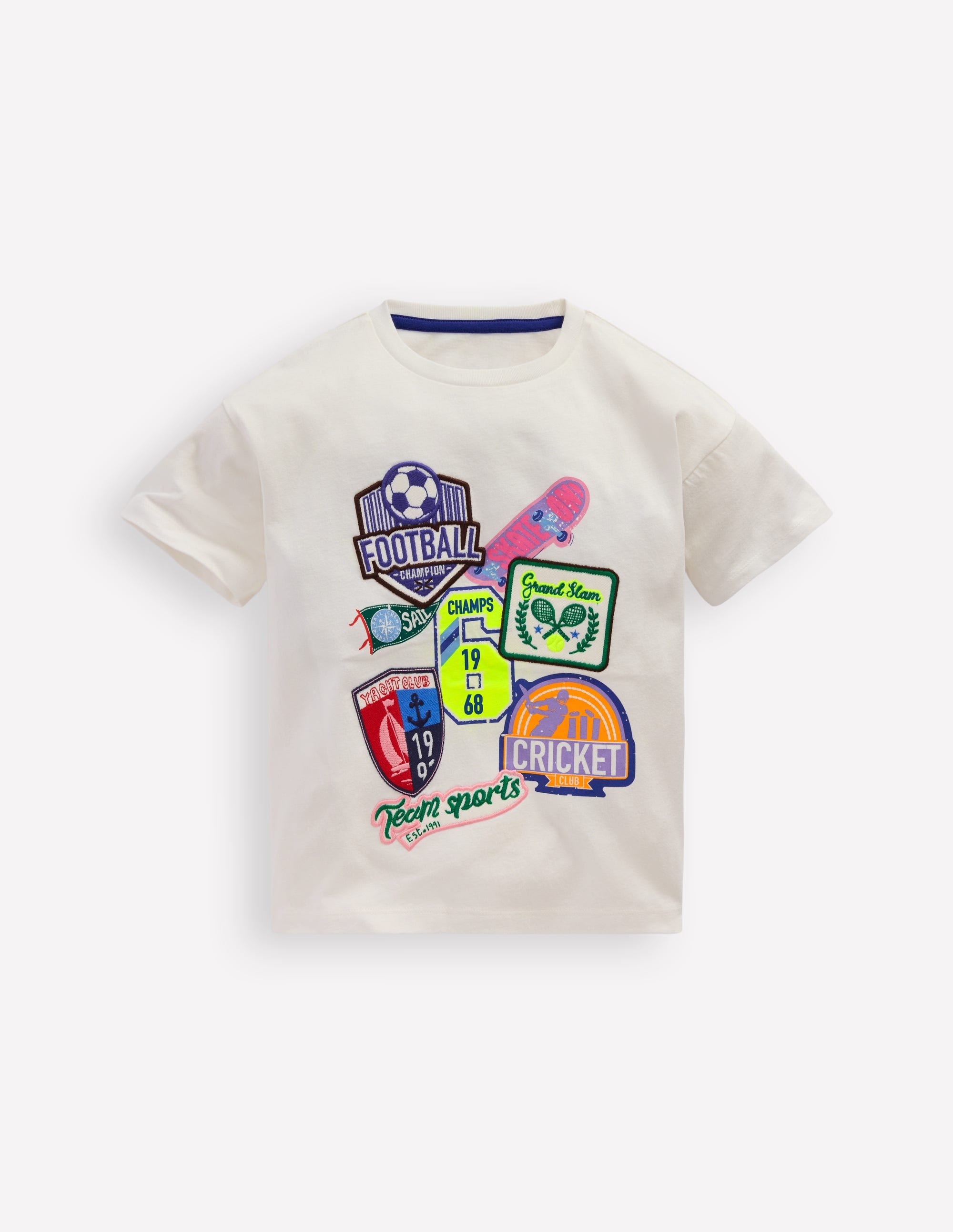 T-shirt à manches courtes et écussons-Sports ivoire doux - Image 1