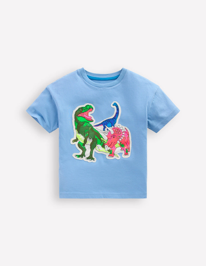 T-shirt à manches courtes et écussons-Dino bleu glacier