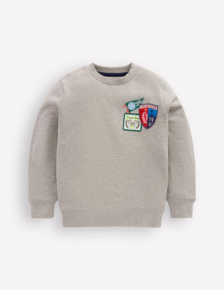 Sweatshirt mit Aufnäher-Grau Meliert, Sport