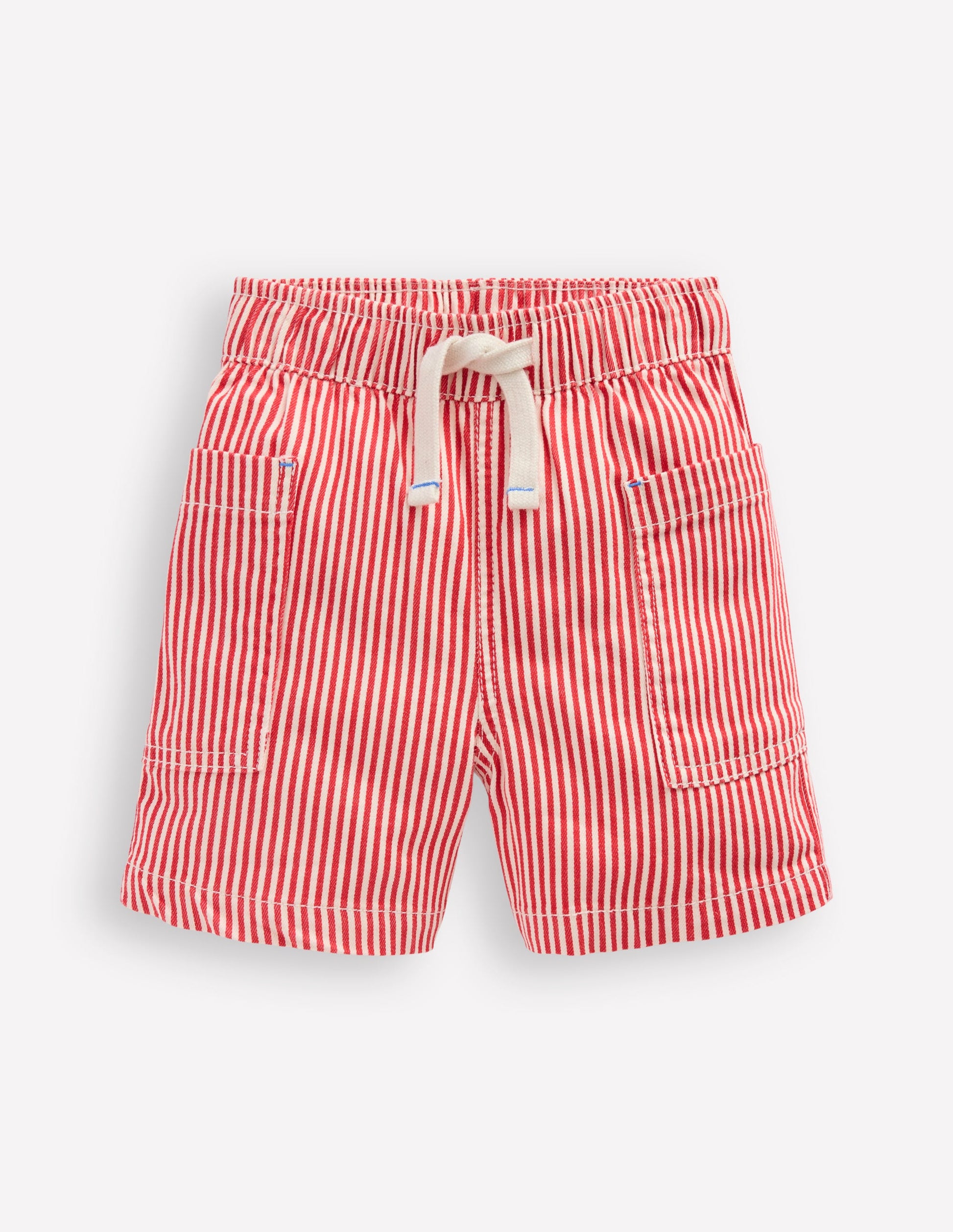 Cotton Pocket Shorts-Red Ticking-1
