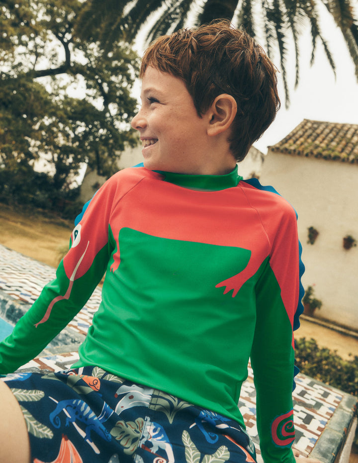 Lustiges Badeshirt mit Sonnenschutz-Schattiges Grün Chamäleon