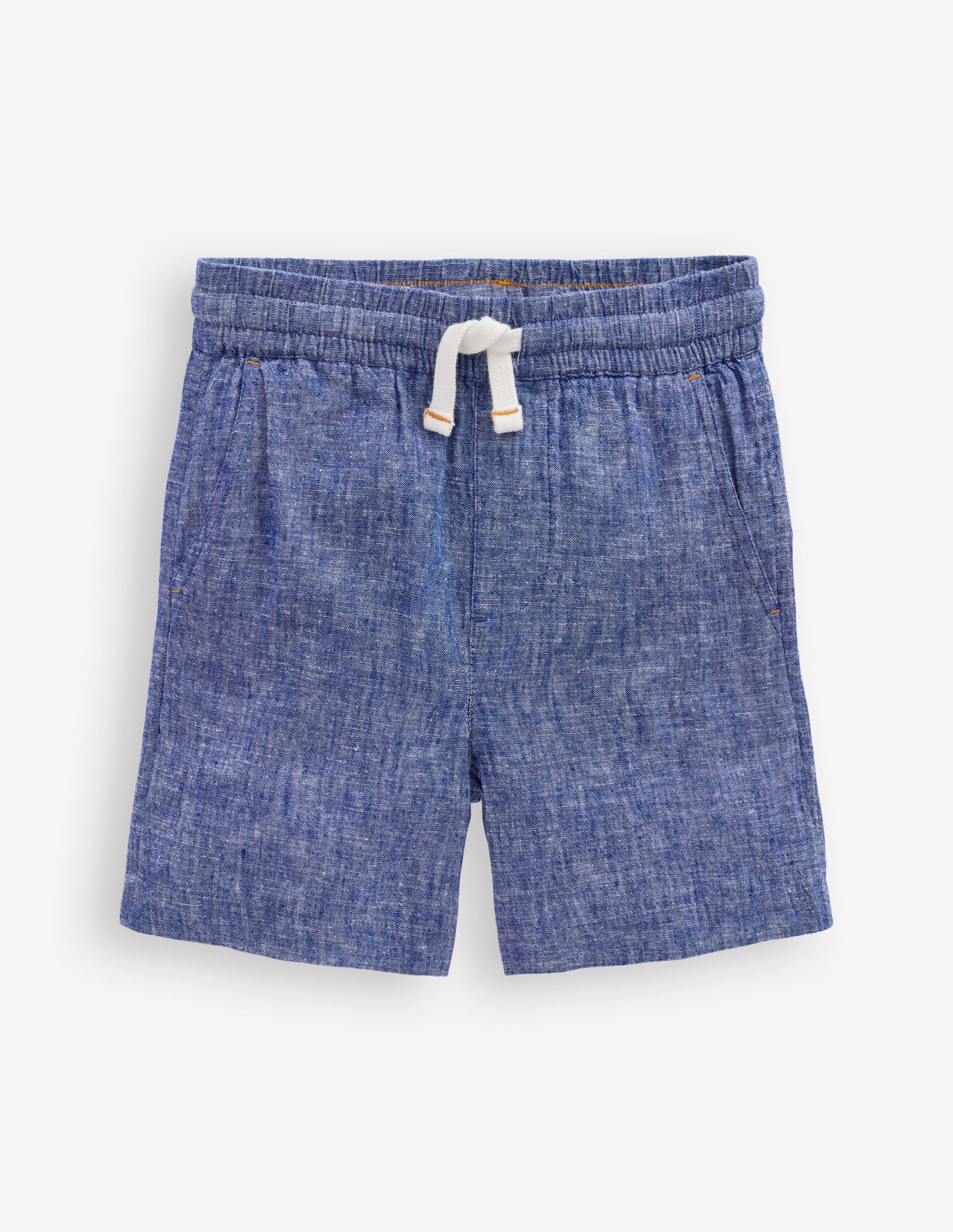 Short en coton et lin-Bleu chambray - Image 1