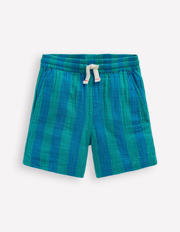 Doppeltuch-Shorts-Grün und Blau Streifen