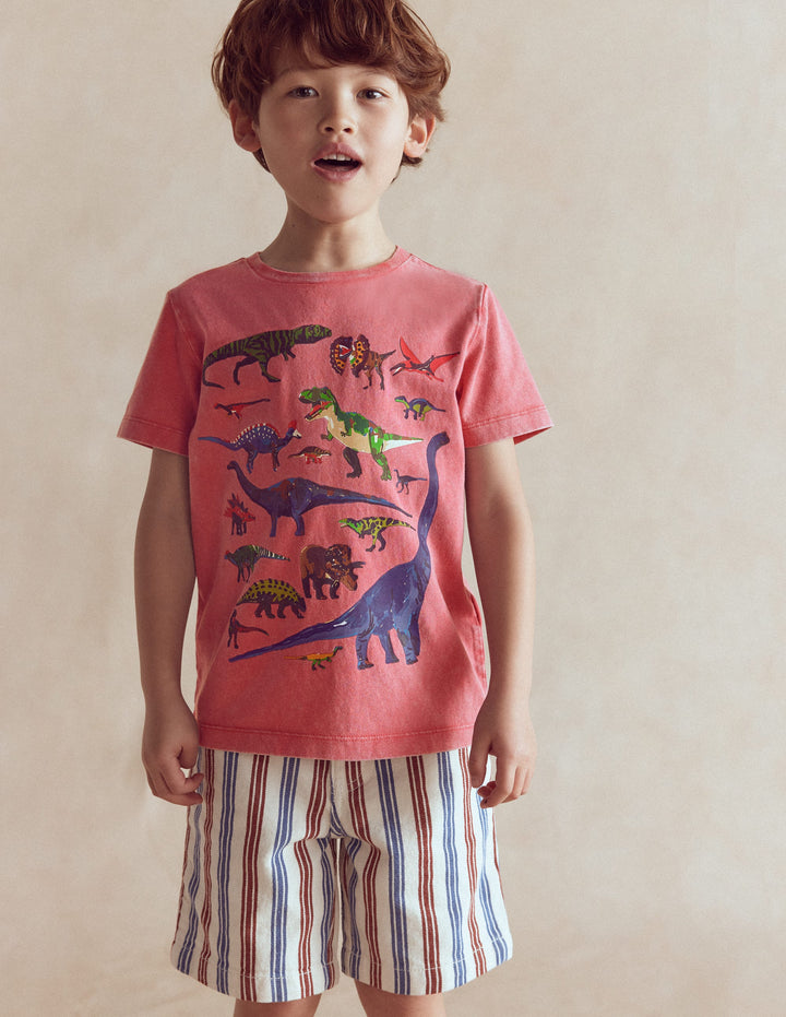 T-Shirt mit Vintage-Waschung und Grafik-Rot Dino