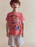 T-shirt graphique délavé vintage-Dino rouge