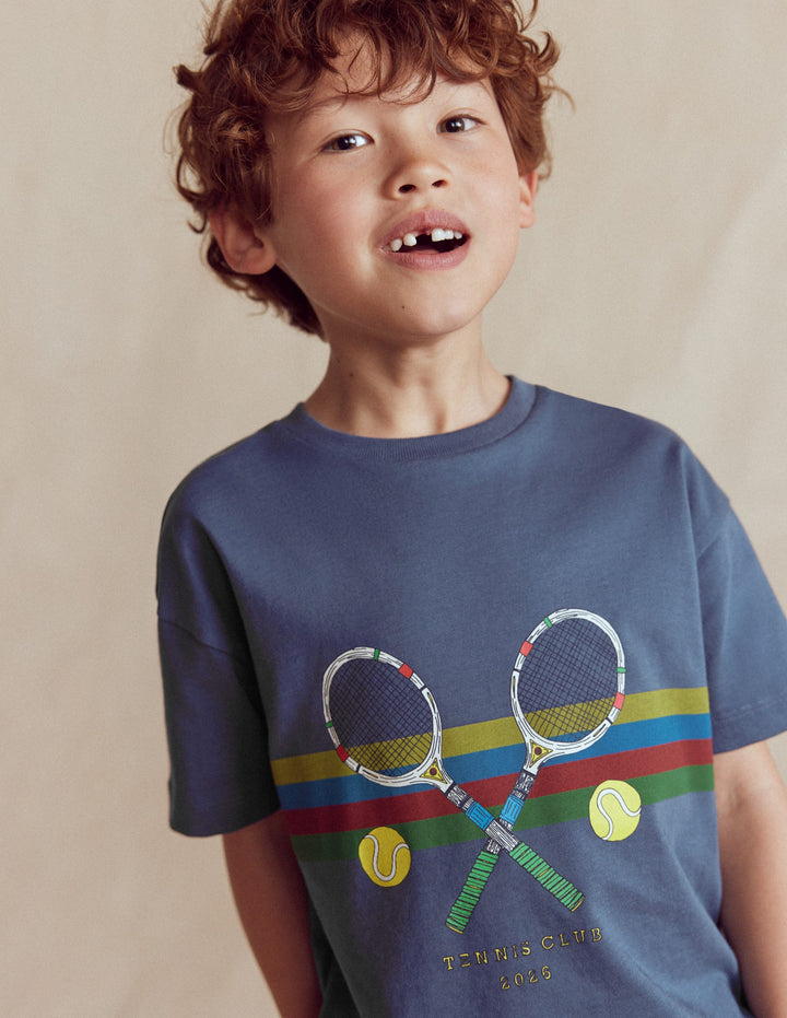 Lockeres T-Shirt mit Sportgrafik-Roboterblau Tennis