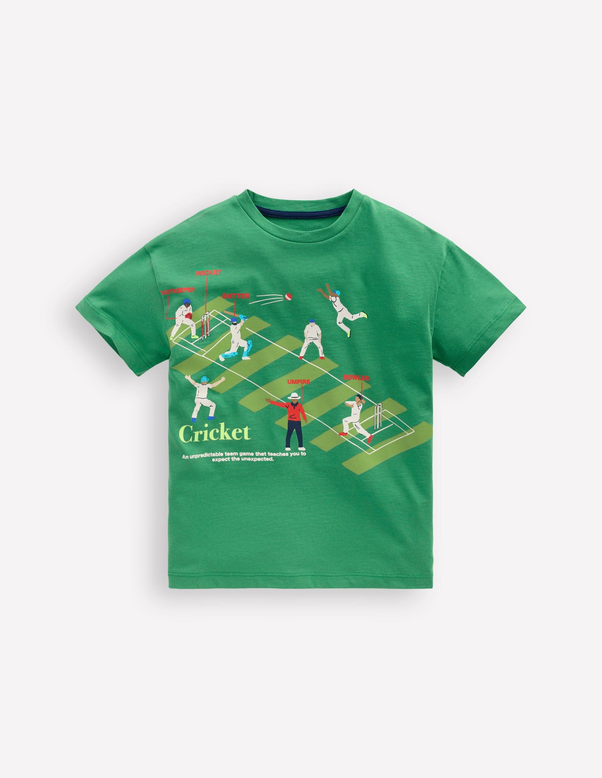 Lockeres T-Shirt mit Sportgrafik-Sattes Smaragdgrün Cricket-1