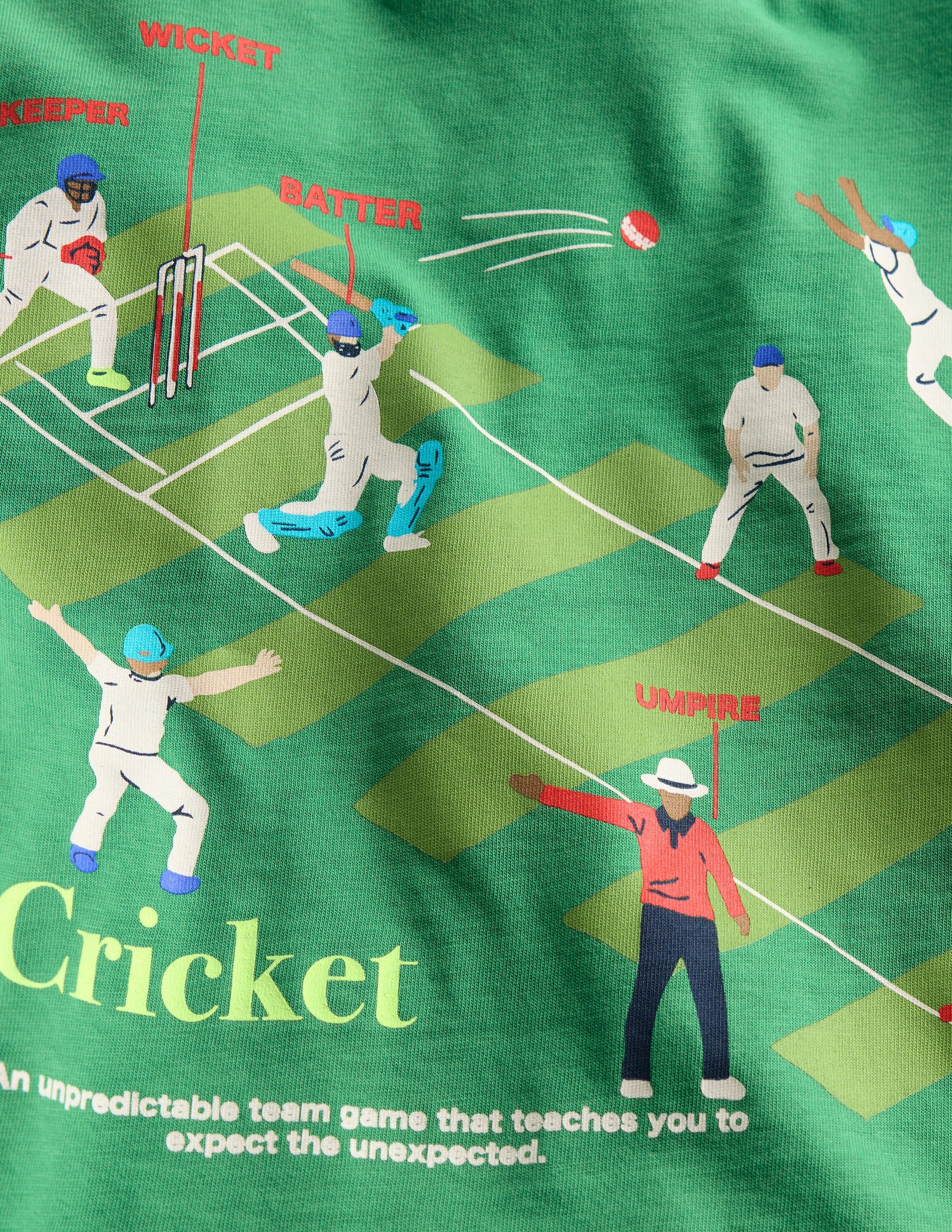 Lockeres T-Shirt mit Sportgrafik-Sattes Smaragdgrün Cricket-3
