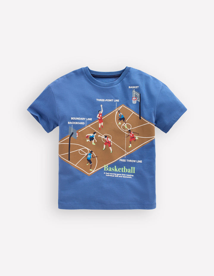 Lockeres T-Shirt mit Sportgrafik-Blauhäher Basketball
