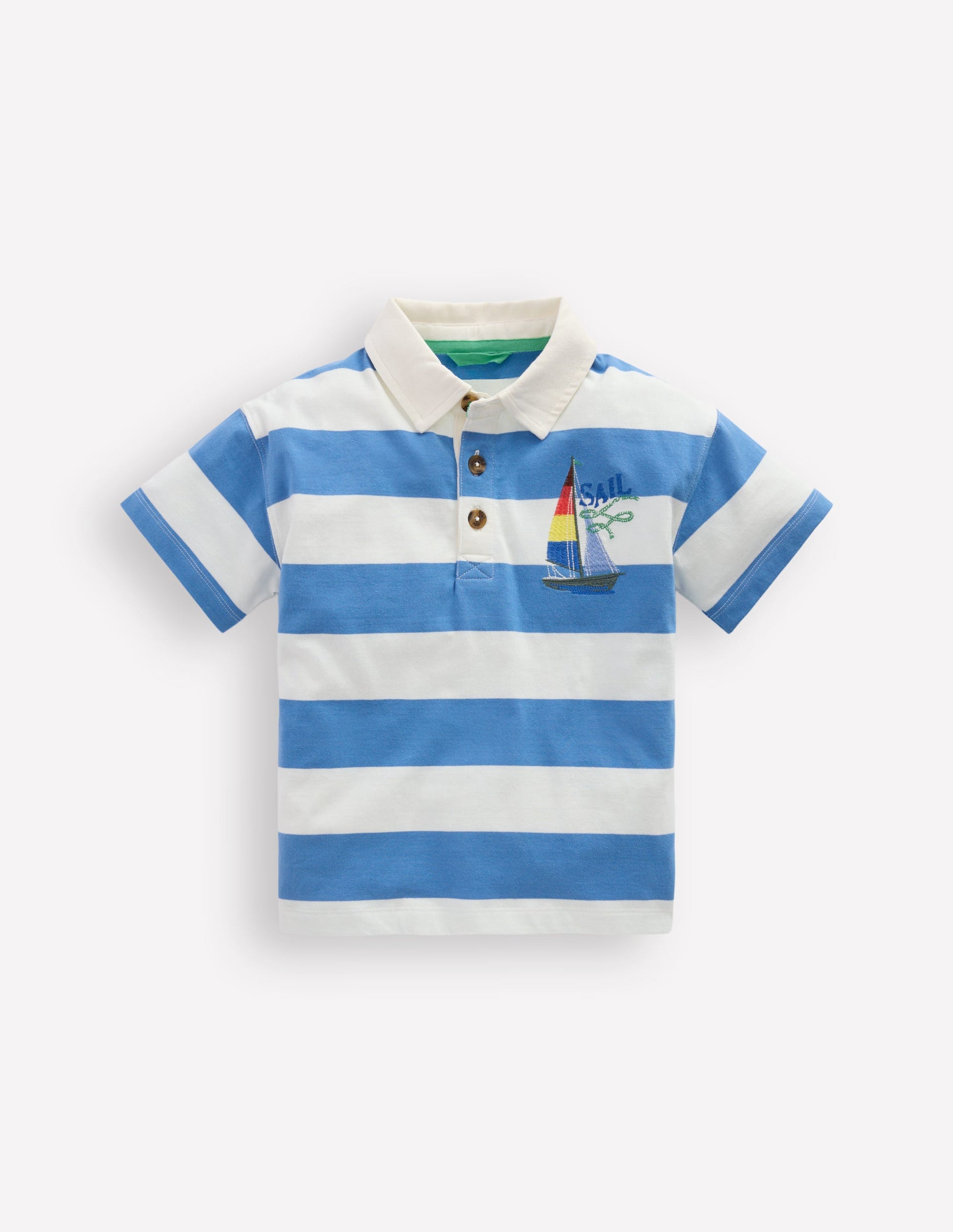 Relaxed Appliqué Polo Shirt-Forget Me Not Sail boats-1