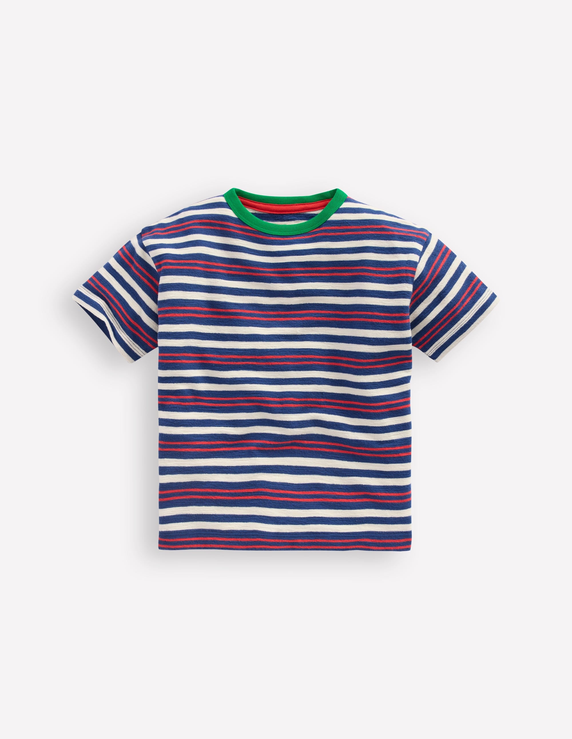 Texturiertes, gestreiftes T-Shirt-Denim-Blau/Marmeladenrot - Image 3